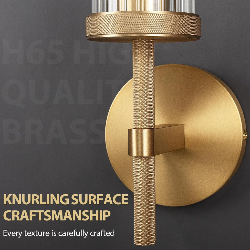 19.5' Knurled Brass Wall Sconce with Vertical Striped Glass Tube, Gold Bathroom Vanity Light Fixtures, Modern Lamp Lighting for Bedroom, Living Room, Hallway, Staircase, Mirror, Kitchen