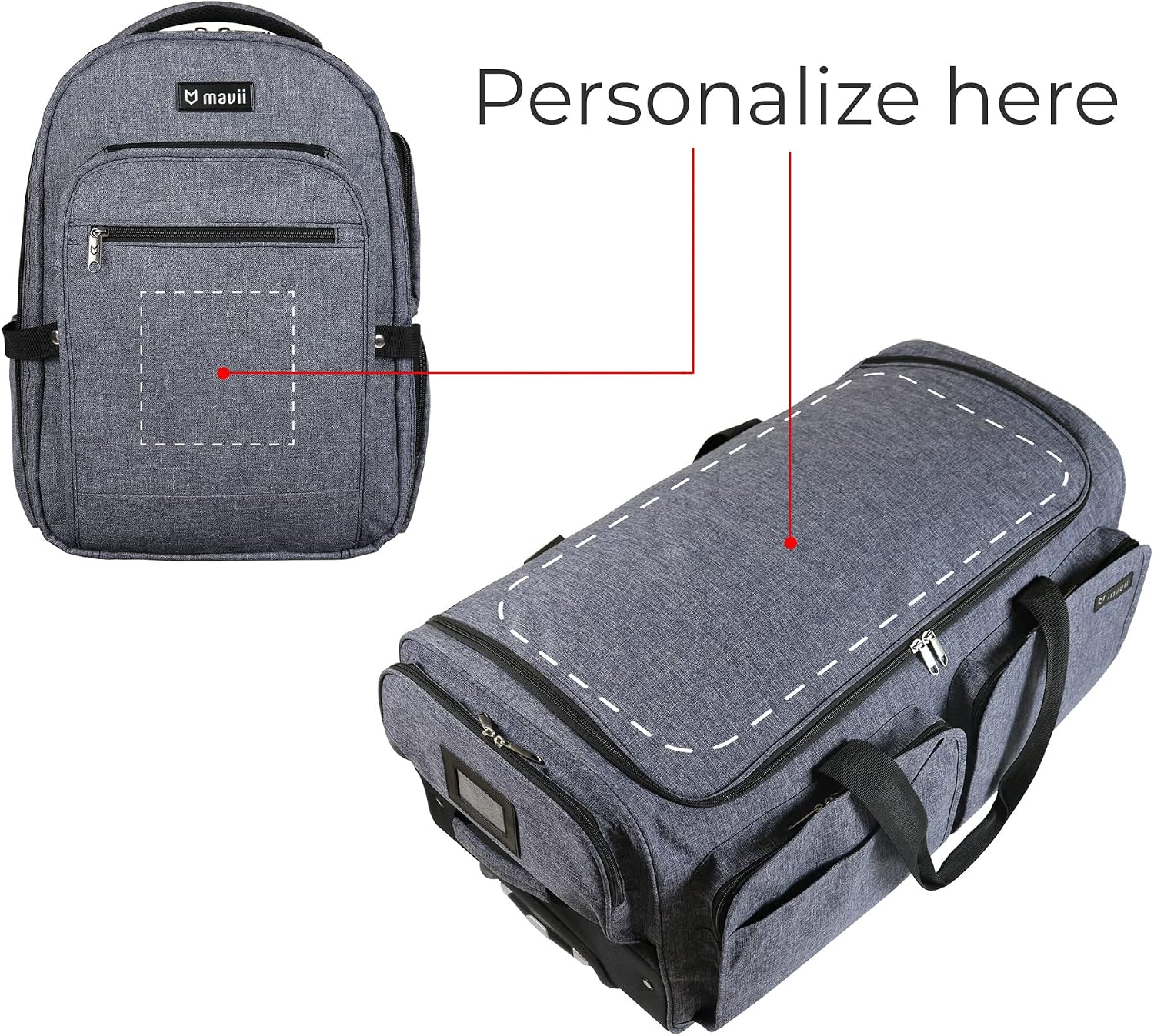 Mavii™ SIGNATURE 2-pc Set - Wheeled 28 Inch Collapsible Garment Rack Duffel + 'The Convention Backpack - 17 Inch Suitcase-style Dance Backpack, Versatile Travel Gear Set, Heathered Gray