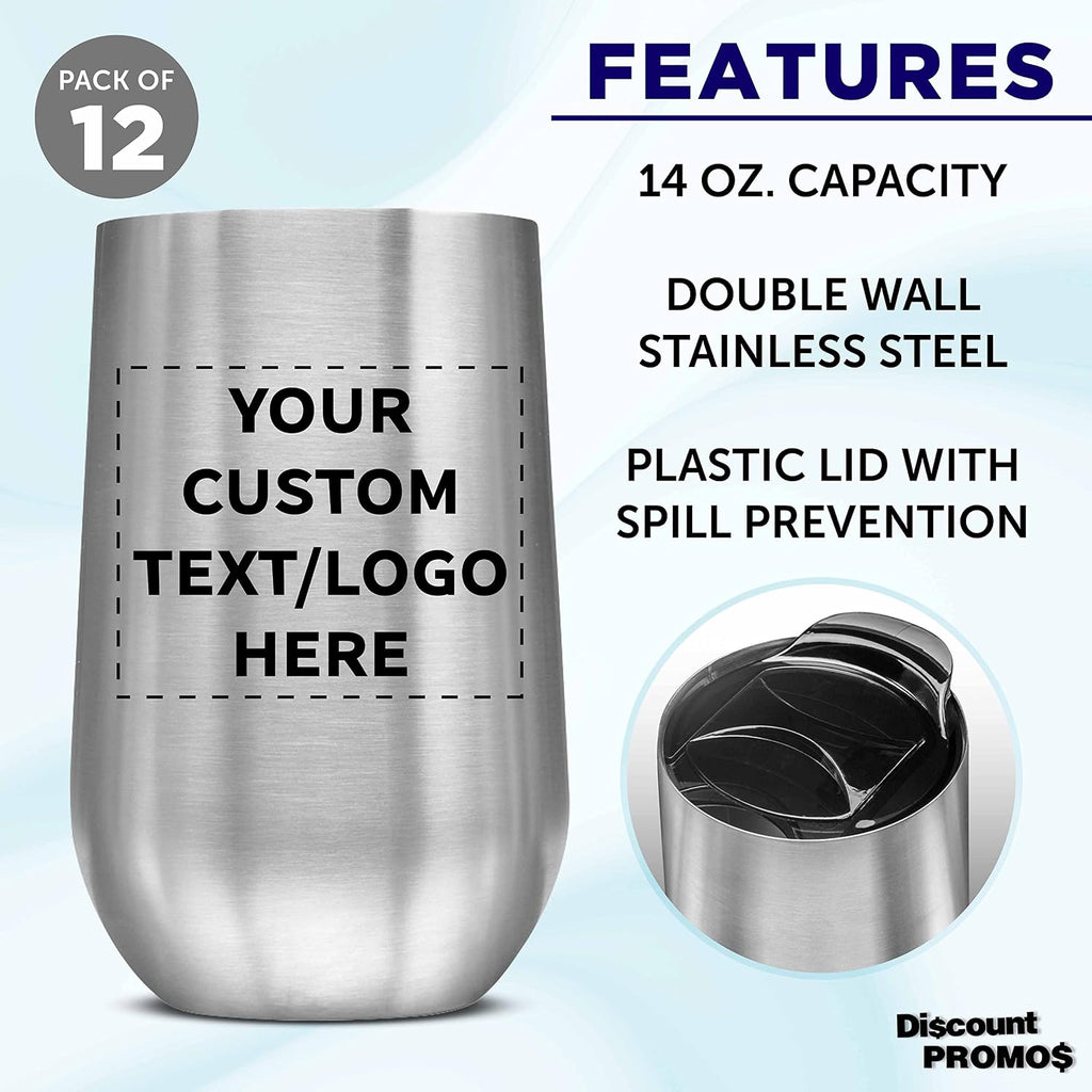 Custom Stainless Steel Mugs with Side Lock Lid Set of 12, Personalized Bulk Pack - Perfect for Coffee, Hot Chocolate, Iced Tea, Soda, Other Hot & Cold Beverages - Silver