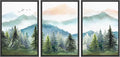 MUDECOR Framed Canvas Print Wall Art Set Watercolor Pastel Mountain Range Pine Tree Forest Nature Wilderness Illustrations Modern Art Floral Cozy for Living Room, Bedroom, Office - 24'x36'x3 Black