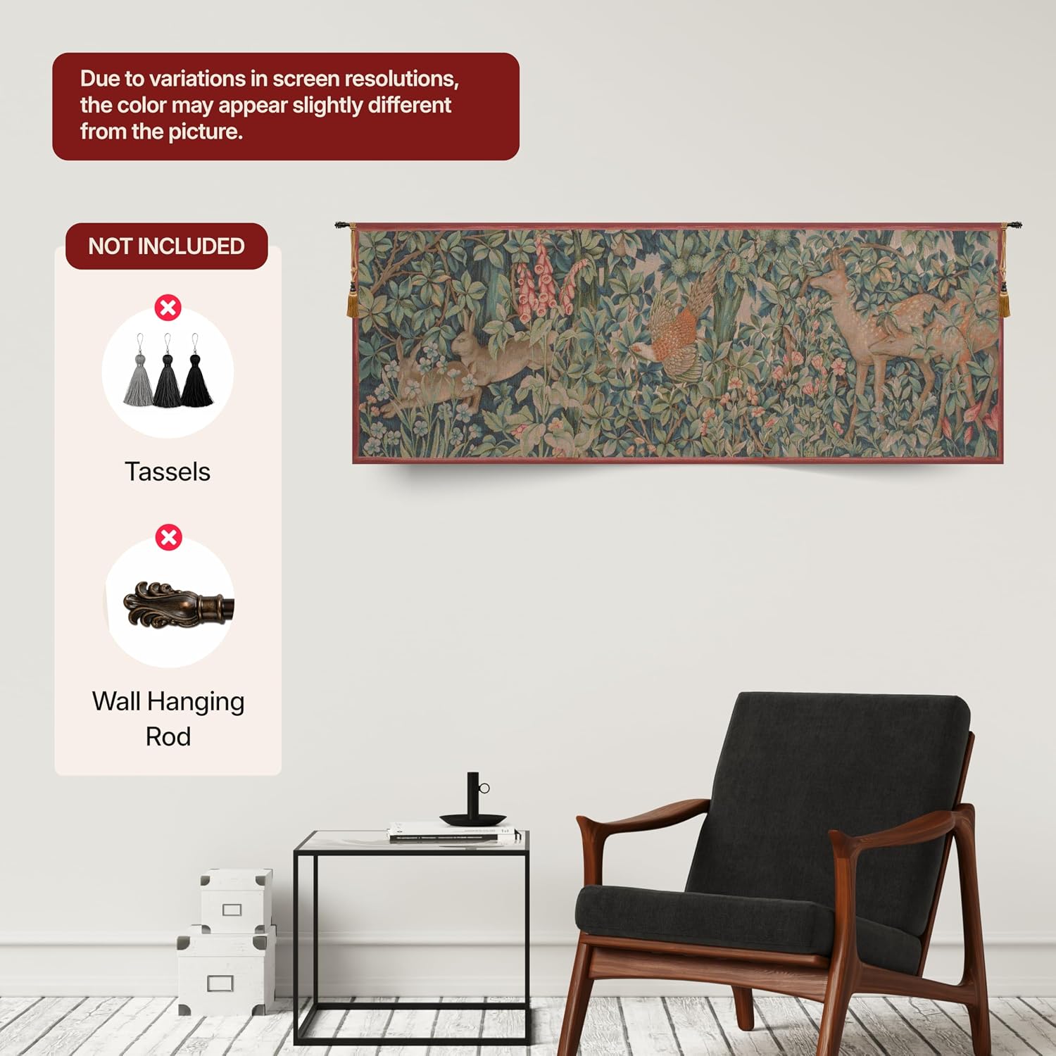 Charlotte Home Furnishings Inc French Boho Tapestry Wall Hanging 29 x 79 in, Rabbit, Pheasant, and Doe Aesthetic Woven Wall Art decor for Living Room Home Decor, European Cotton Jacquard Woven