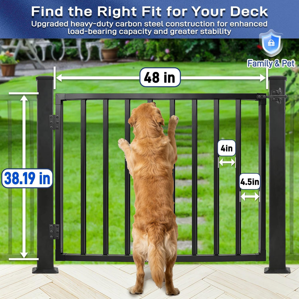 Avalution Deck Fence Gate Outdoor,38' H x 48' W, Metal Fence Gate Kit,Heavy Duty Outdoor Gates with Hinges and Latch,Anti-Rust Deck Gates for Decks,Patio,Garden,Yard,Residential Fences