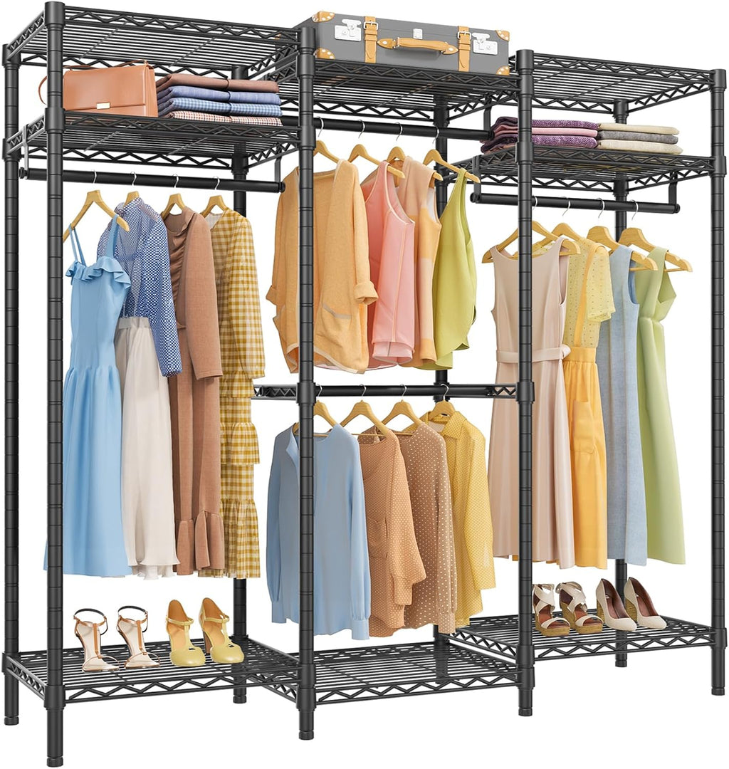 VIPEK V5i Garment Rack Bedroom Armoires Freestanding Closet Organizer, Portable Wardrobe Closet Heavy Duty Clothing Rack with 8 Adjustable Shelves & 4 Hang Rods, 56.7' Lx15.7 Wx76.4 H, Black (Medium)