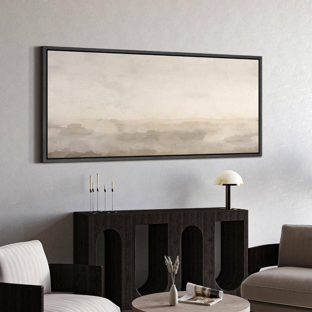 MUDECOR Extra Large Framed Canvas Print Wall Art Soft Neutral Horizon Minimal Abstract Landscape Antique Ready to Hang Painting for Living Room Bedroom Multi-Sizes - 60'x30'