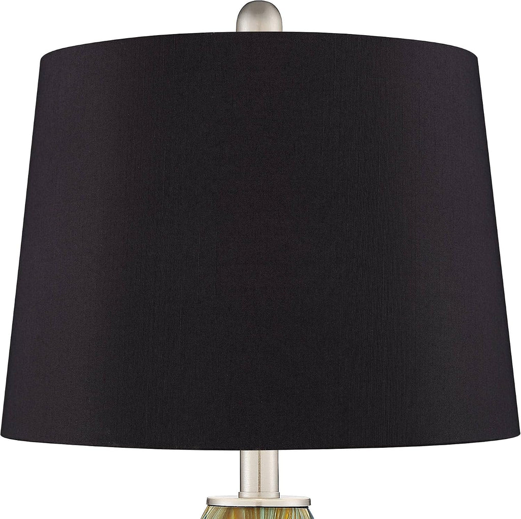 360 Lighting Azure Modern Table Lamps 26.75' High Set of 2 Blue Brown Art Glass Brushed Nickel Metal Black Fabric Drum Shade Decor for Living Room Bedroom House Bedside Nightstand Home