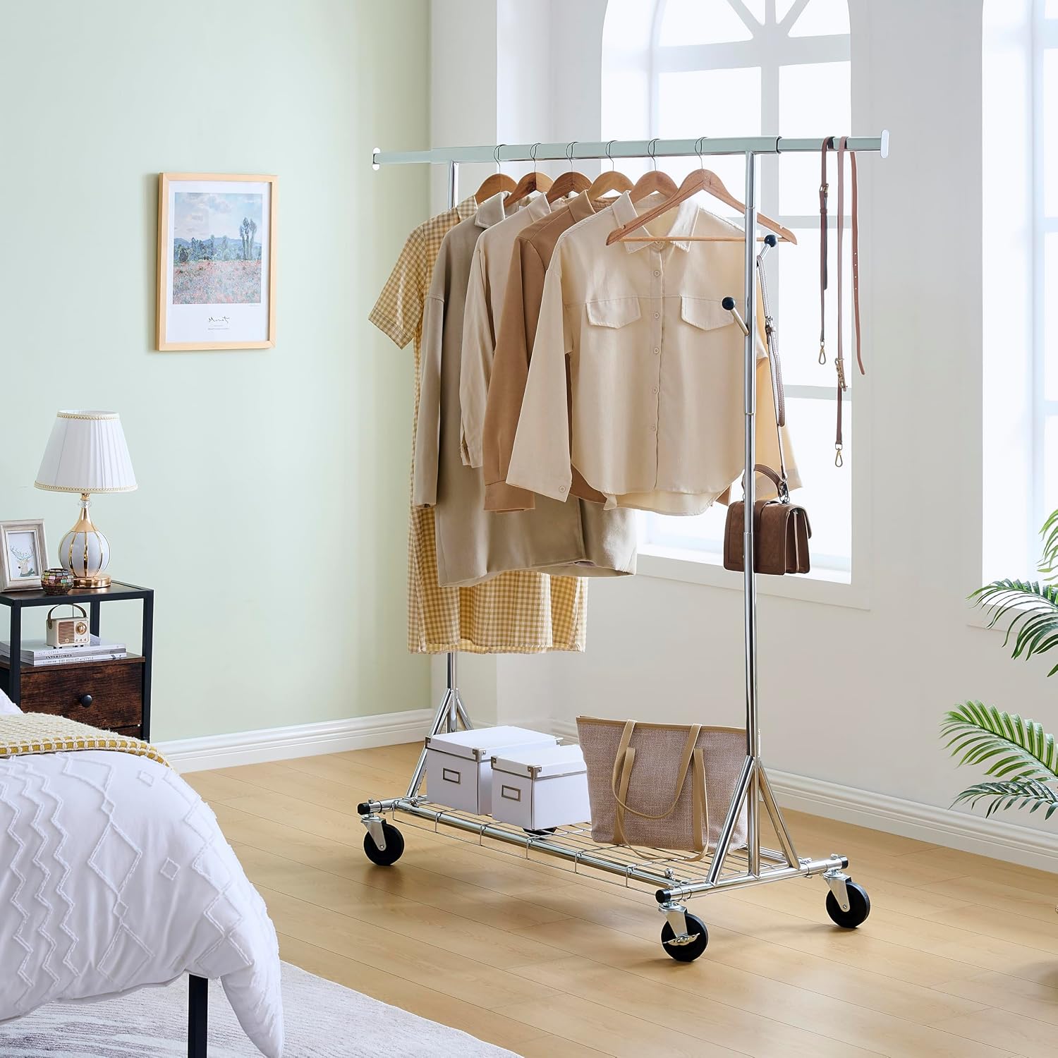 Clothes Rack Heavy Duty Clothing Rack 600LBS Rolling Clothes Racks for Hanging Clothes, Commercial Garment Rack Heavy Duty Clothes Rack Collapsible ＆ Portable Clothing Rack with Wheels