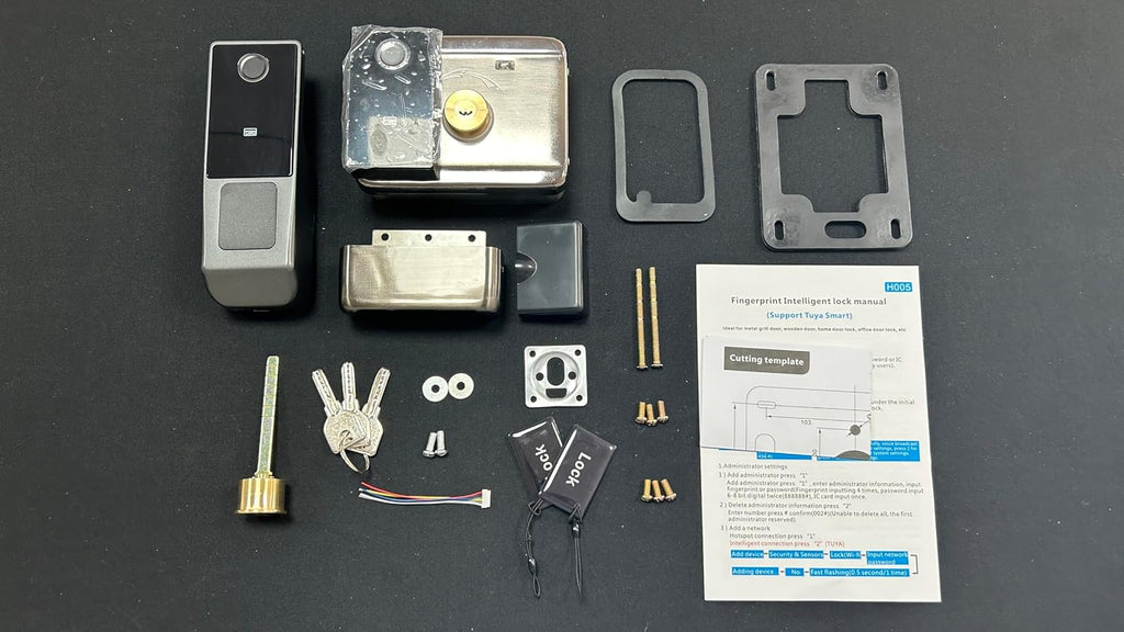 smart latch double gate lock, electronic gate latch for outdoor fence, waterproof keyless smart rim lock, electric double sided keypad locks, Fingerprint, Passcode, Key, IC Card, Tuya App