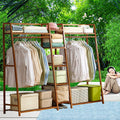 Bamboo Garment Rack,9 Storage Shelves Clothes Hanging Rack,Heavy Duty Clothing Rack Minimalism Wardrobe Closet Organizer