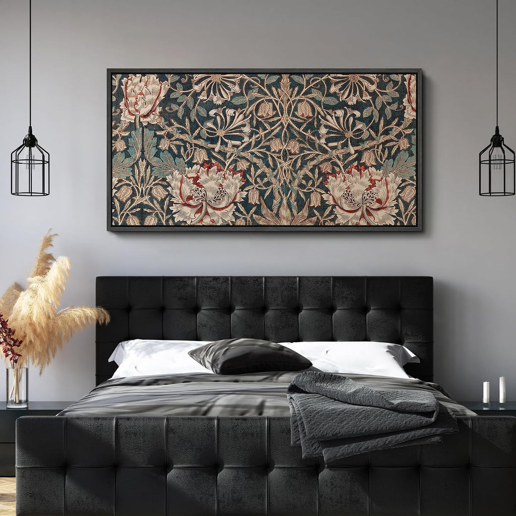 MUDECOR Extra Large Framed Canvas Print Wall Art William Morris Style Floral Tapestry Vintage Botanical Pattern Antique Retro Ready to Hang Painting for Living Room Bedroom Multi-Sizes - 60'x30'
