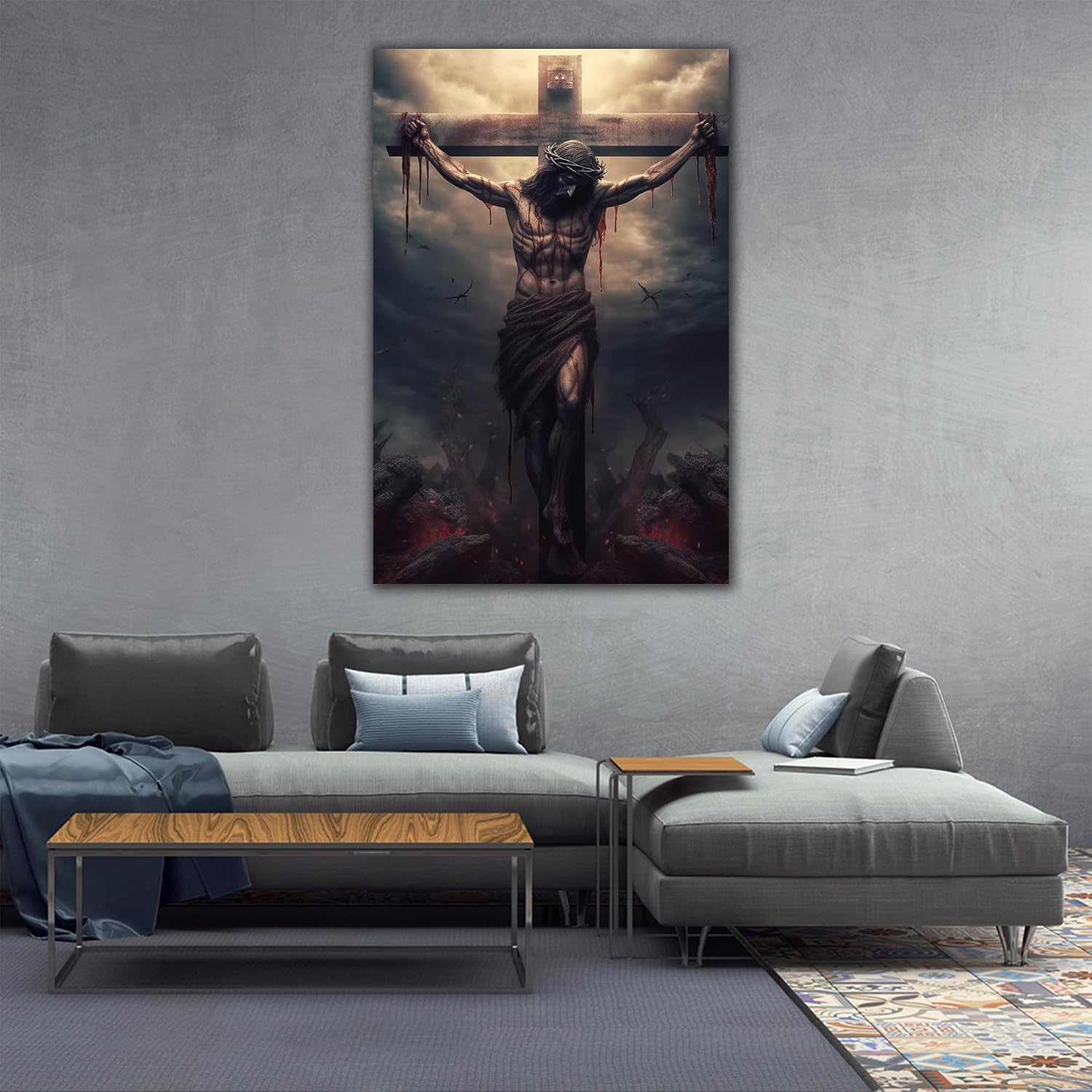 ANRUOXI Christian Wall Art, Picture of Jesus Crucifixion Canvas Prints Christian Religious Canvas Wall Decoration, Death of Jesus Poster Printing Living Room Painting Bedroom Church Decor 32'Wx48'H Inch