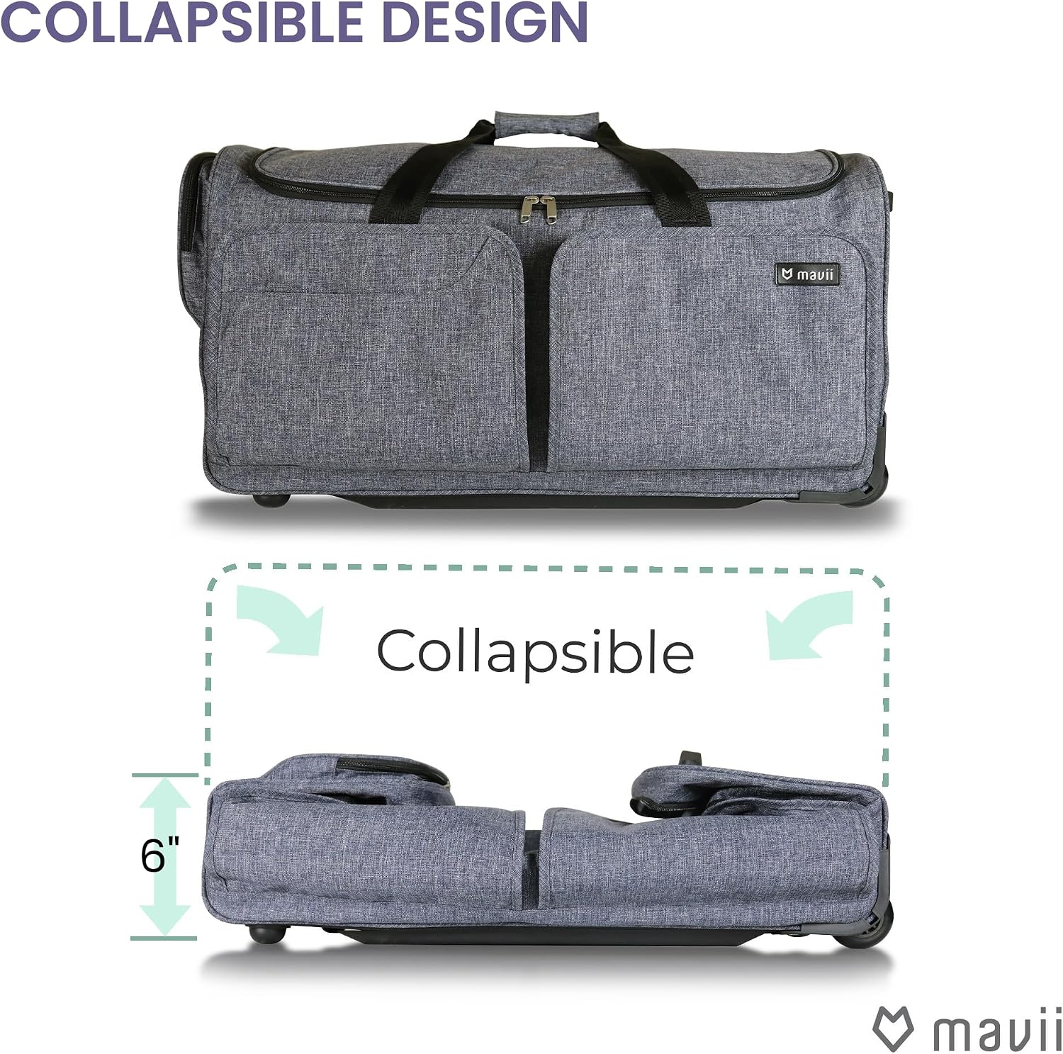 Mavii Dance Bag with Garment Rack - Wheeled 28 Inch Collapsible Travel Bag, Rolling Garment Rack Luggage, Gray