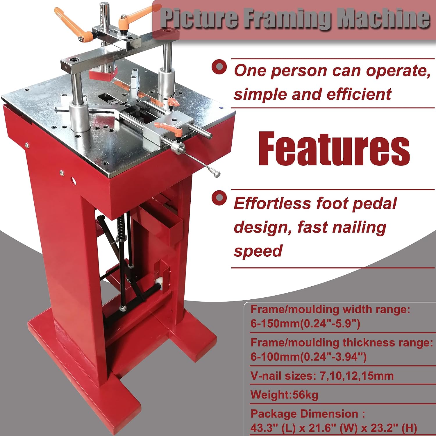 Picture Framing Machine Foot Pedal Iron Picture Framing Joiner Foot Frame Picture Frame Nail Angle Machine Manual Miter Frame Machine with Foot Crank V-Nail 7,10,12,15mm Each 200