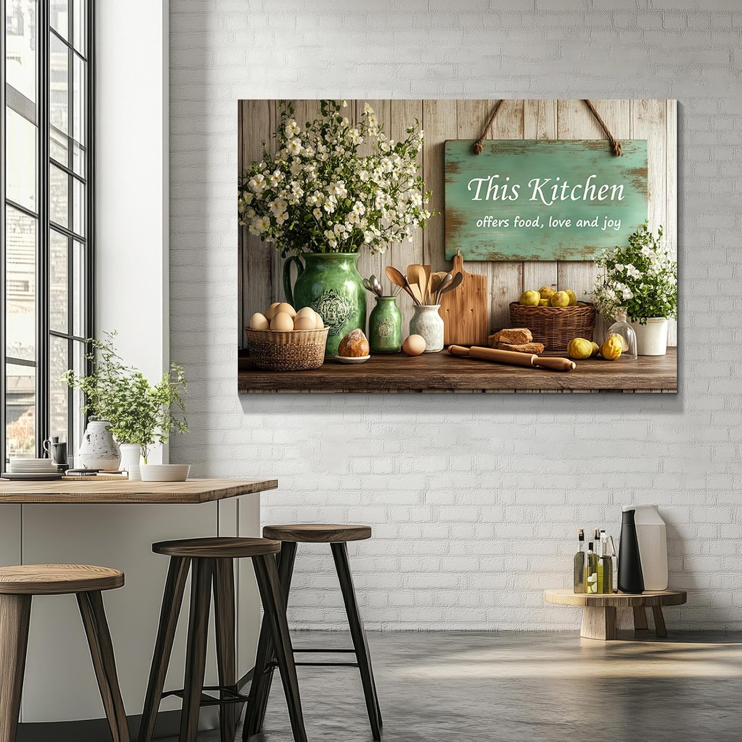 Wewejia - Rustic Kitchen Canvas Wall Art 46x36 Inch, Vintage Farmhouse This Kitchen Serves Food Love and Joy Painting Pictures Food Still Life Landscape Poster Living Room Dining Room Home Decor