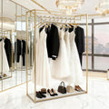 76' Tall Gold Clothing Garment Rack Boutique Retail Display Stand | Heavy Duty Clothes Wedding Dressr Racks for Hanging Long Dresses, Closet Wardrobe Shoes Bags Hats Clothes Organizer