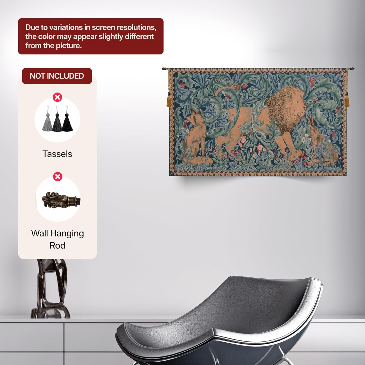 Charlotte Home Furnishings Inc French Boho Tapestry Wall Hanging 28 x 48 in, Lion Aesthetic Woven Wall Art decor for Living Room Home Decor, European Cotton Jacquard Woven