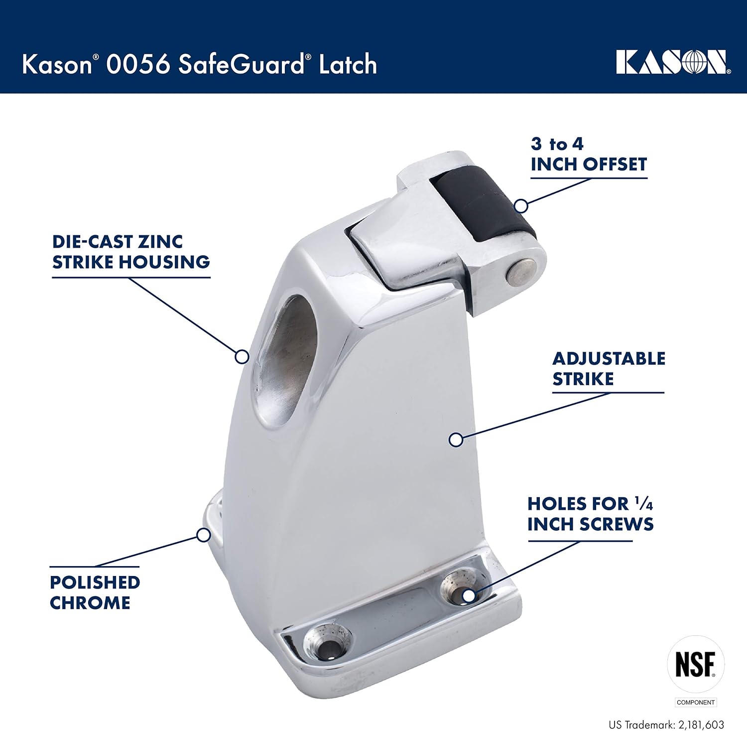 Kason 0056 Safeguard Latch Strike, 3 to 4 Inch Offset, 10056005008