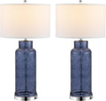 SAFAVIEH Lighting Collection Bottle Glass Blue/Cream 31-inch Table Lamp Set of 2 with USB Charging Port (LED Bulbs Included)