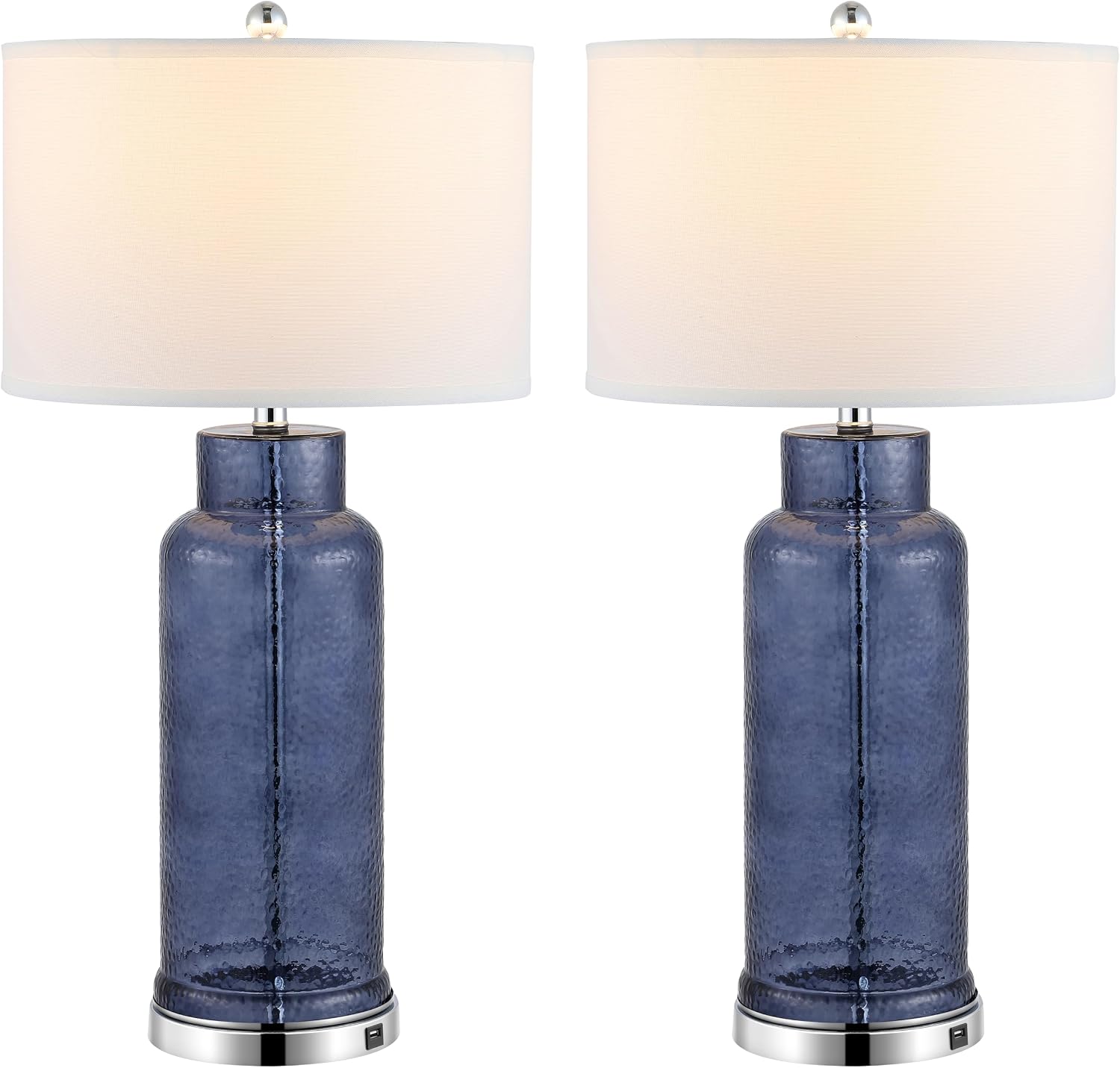SAFAVIEH Lighting Collection Bottle Glass Blue/Cream 31-inch Table Lamp Set of 2 with USB Charging Port (LED Bulbs Included)