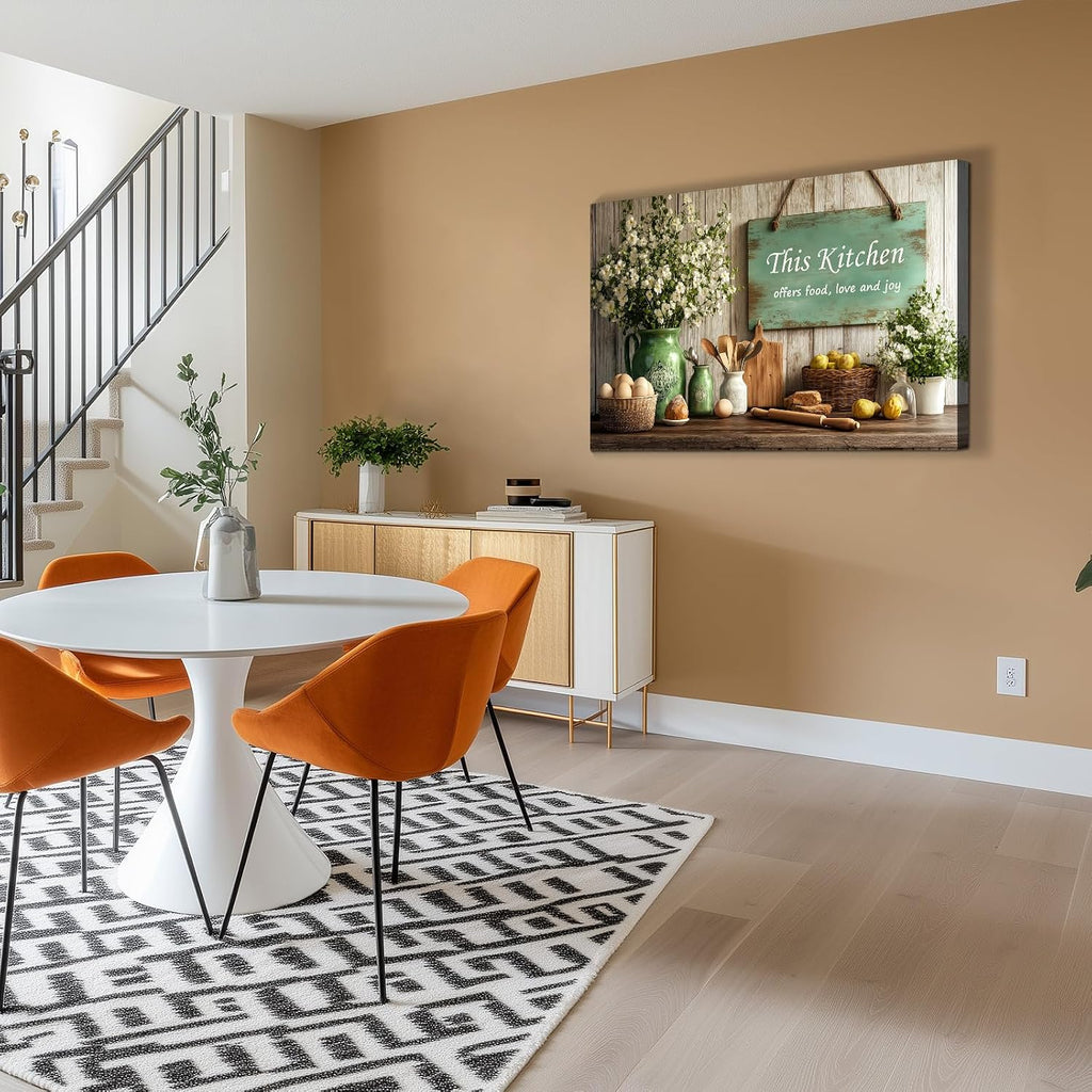 Wewejia - Rustic Kitchen Canvas Wall Art 46x36 Inch, Vintage Farmhouse This Kitchen Serves Food Love and Joy Painting Pictures Food Still Life Landscape Poster Living Room Dining Room Home Decor