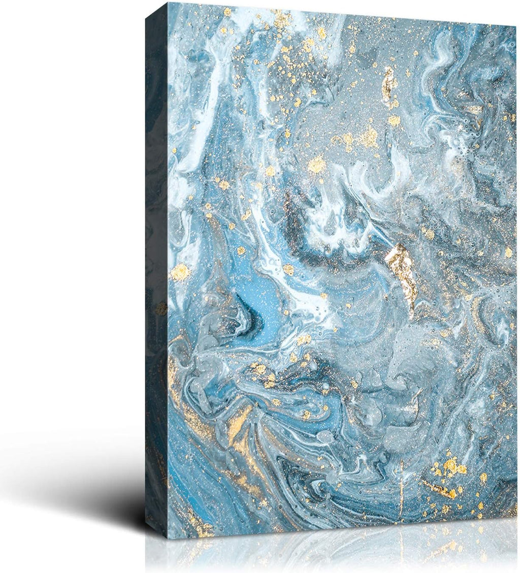 Denzoer Blue Grey Texture and Gold Abstract Wall Art Modern Canvas Prints with Solid Wood Frame Wall Pictures for Home Decoration, Ready to Hang - 36x46 inches
