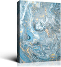 Denzoer Blue Grey Texture and Gold Abstract Wall Art Modern Canvas Prints with Solid Wood Frame Wall Pictures for Home Decoration, Ready to Hang - 36x46 inches