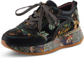 L'Artiste INVIDIA Women's Platform Sneaker – Metallic Leather & Tapestry Lace-Up with Rainbow Stitching