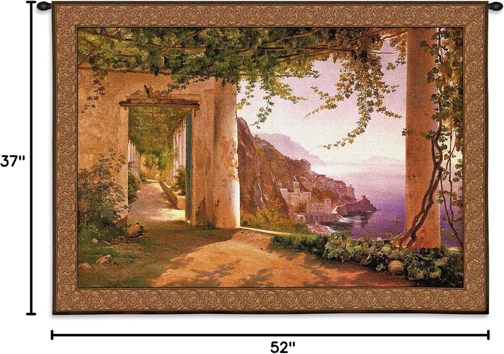 Amalfi Dia Cappuccini by Carl Frederik Aagaard | Woven Tapestry Wall Art Hanging | Sunset Coastline View | 100% Cotton USA Size 52x37