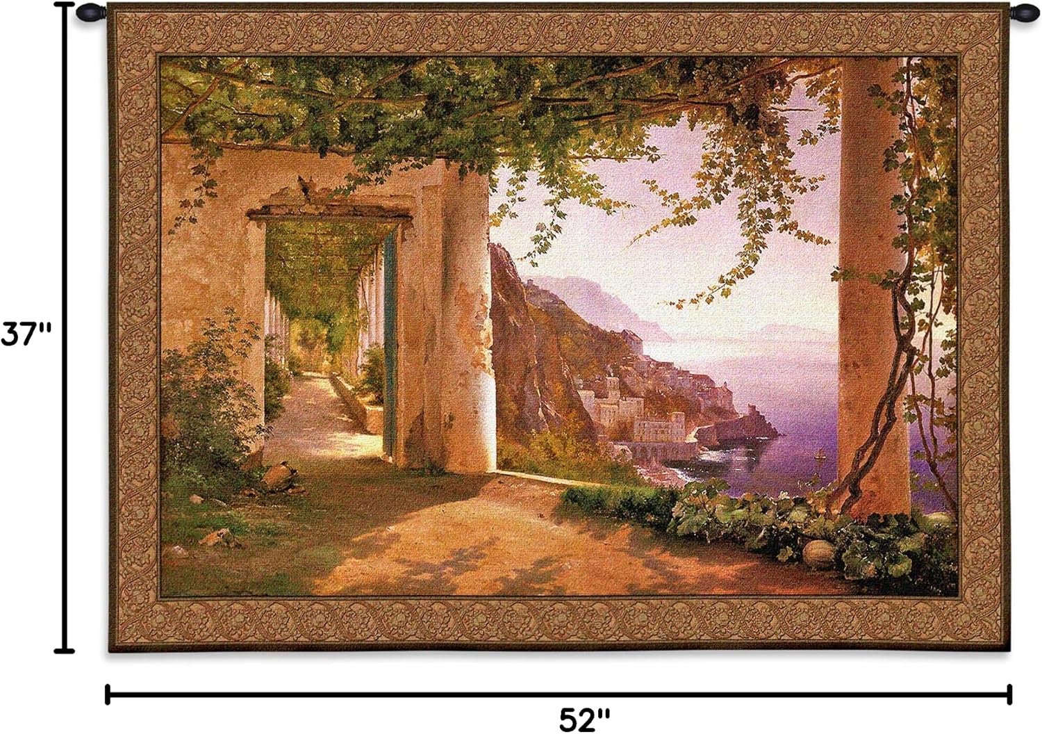 Amalfi Dia Cappuccini by Carl Frederik Aagaard | Woven Tapestry Wall Art Hanging | Sunset Coastline View | 100% Cotton USA Size 52x37