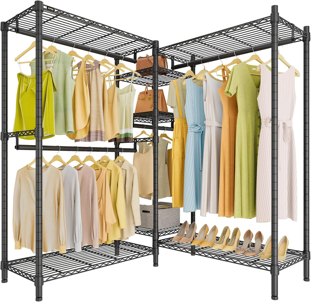 VIPEK L6 Plus Garment Racks Heavy Duty Clothes Rack Corner Closet Racks L Shaped Clothing Rack for Hanging Clothes, 5-Tier Freestanding Closets with 7 Adjustable Shelves, Max Load 1200LBS, Black