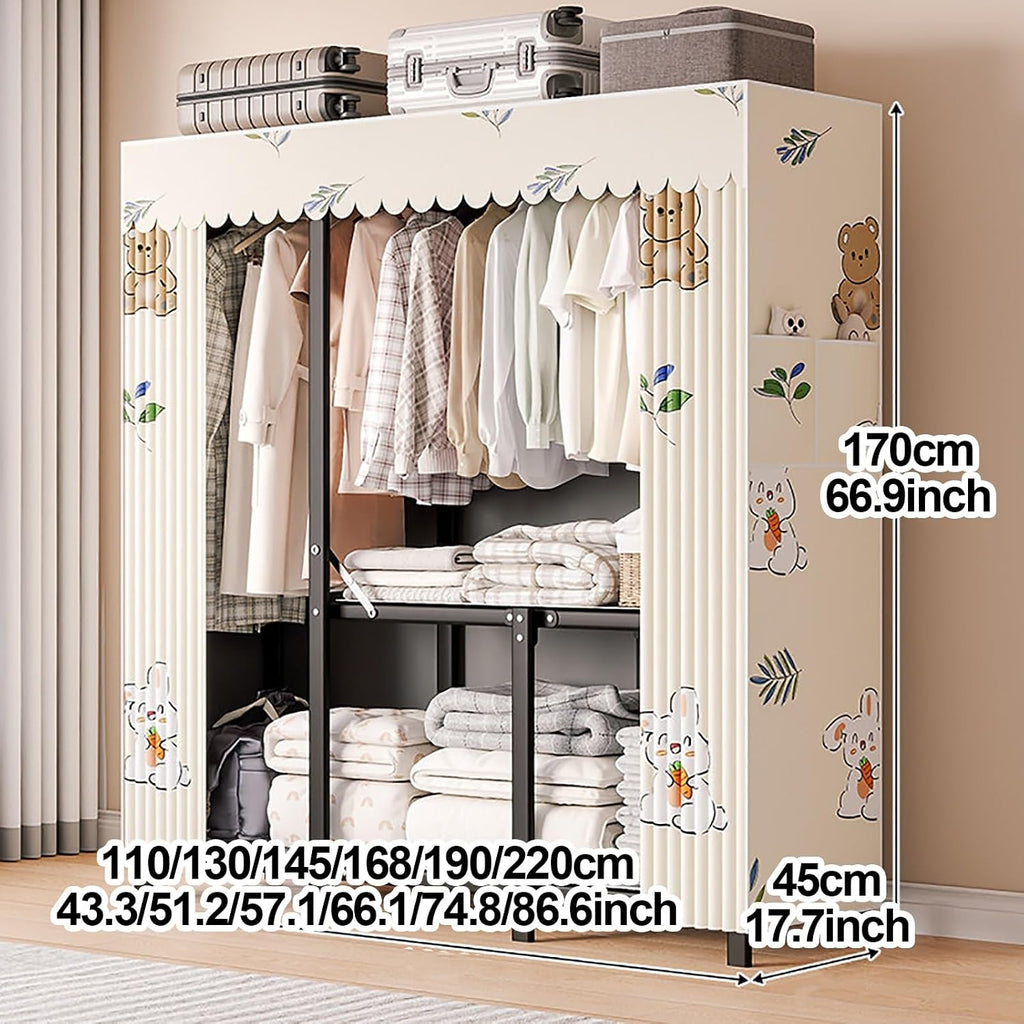 Foldable Wardrobe Closet, Portable Closet With Cover, Garment Rack For Hanging Clothes, Metal Freestanding Clothing Rack For Bedroom, Dorm(Blue2,130cm/51.2inch)