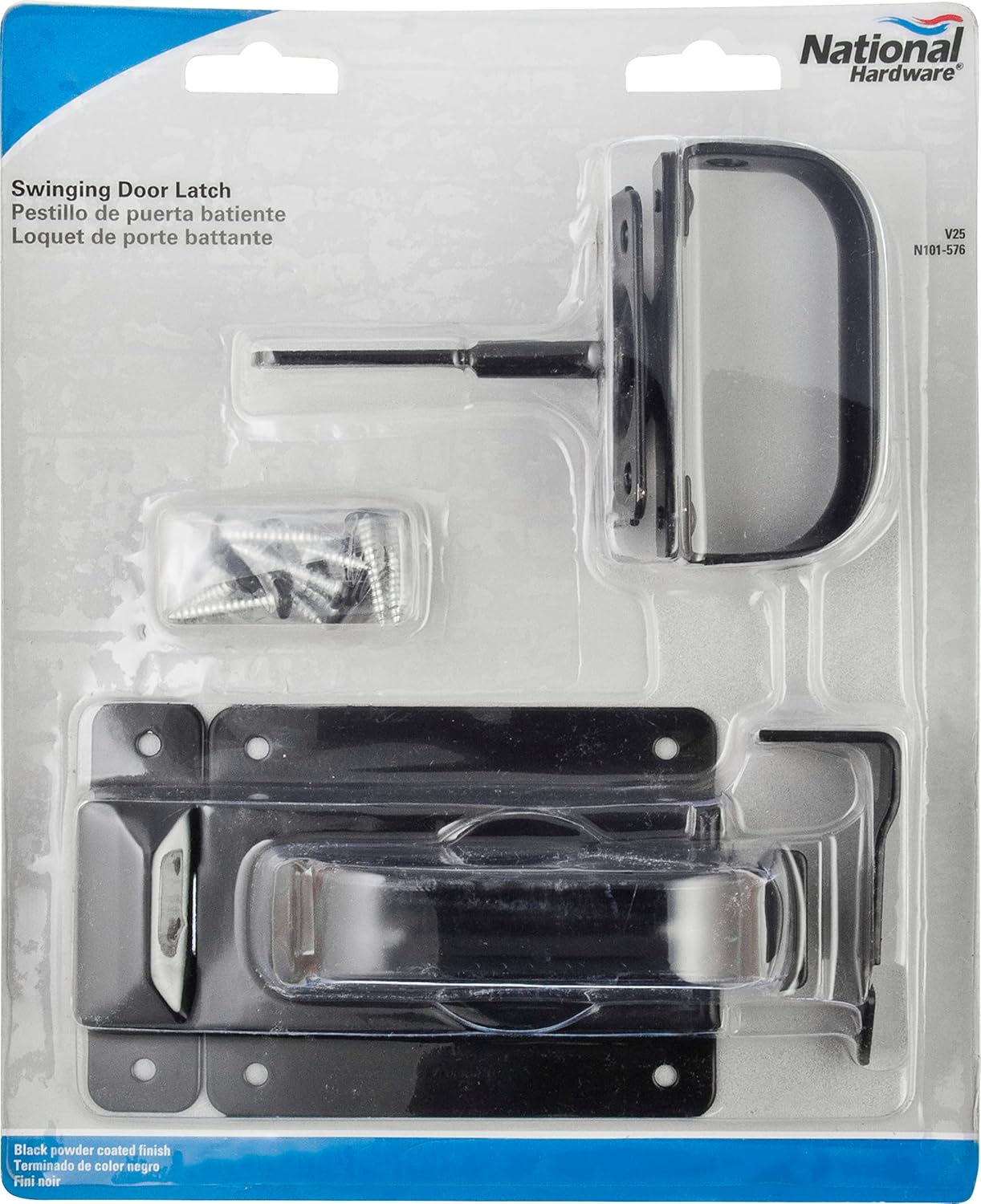 National Hardware N101-576 Swinging Door Latch Heavy Duty Steel with WeatherGuard Protection Black Finish for Shed Barn Gate Interior Exterior Use Automatic Locking (Pack of 5)