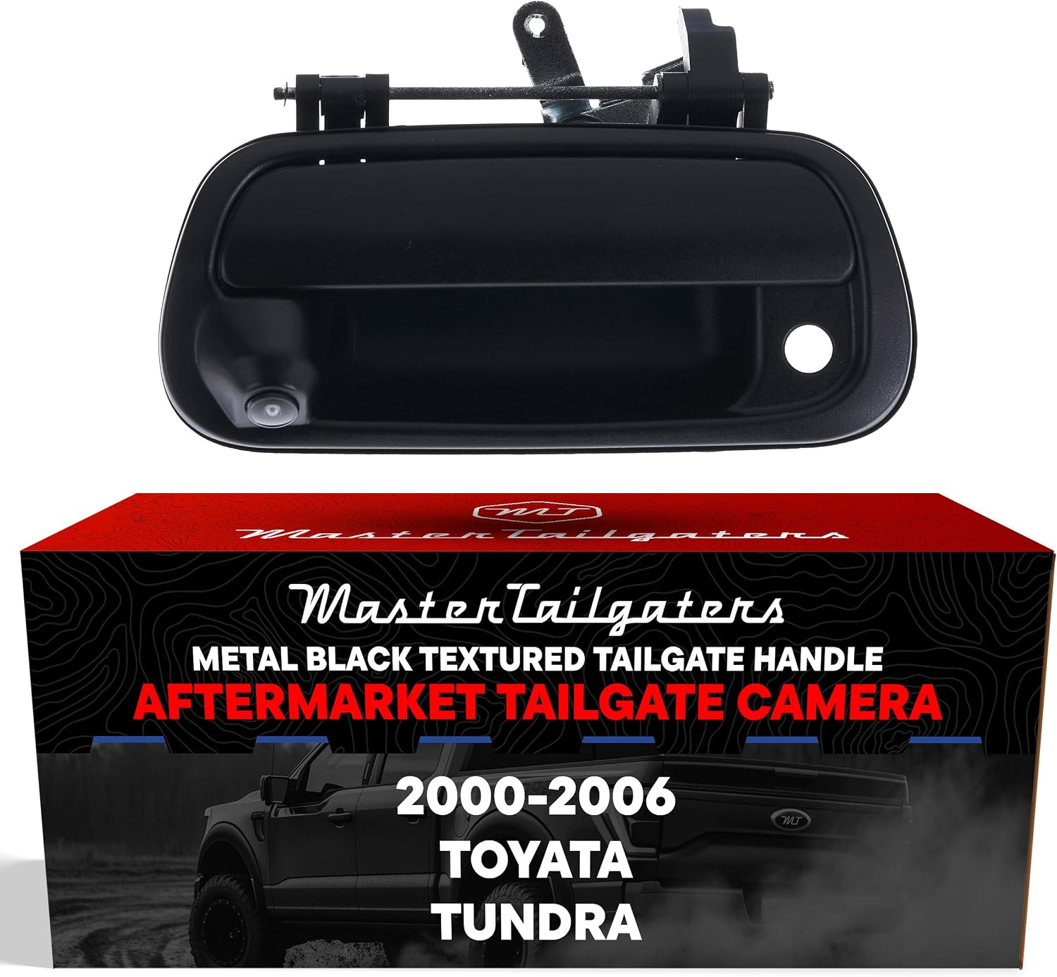 Master Tailgaters Black Metal Tailgate Handle with Backup Camera Replacement for Toyota Tundra (2000-2006) | IP68 Waterproof | Parking Grid Lines Available | Easy to Install