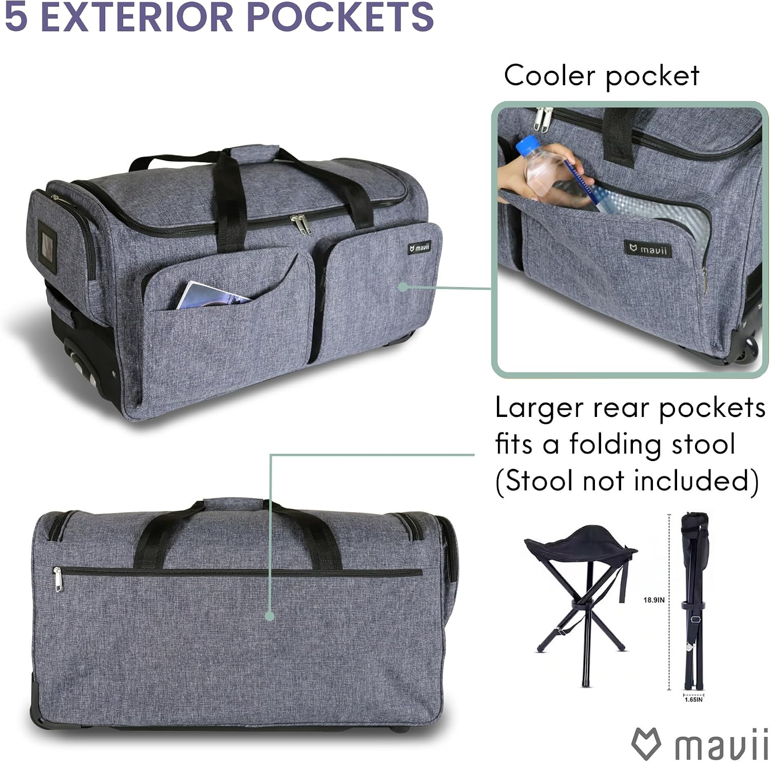 Mavii Dance Bag with Garment Rack - Wheeled 28 Inch Collapsible Travel Bag, Rolling Garment Rack Luggage, Gray