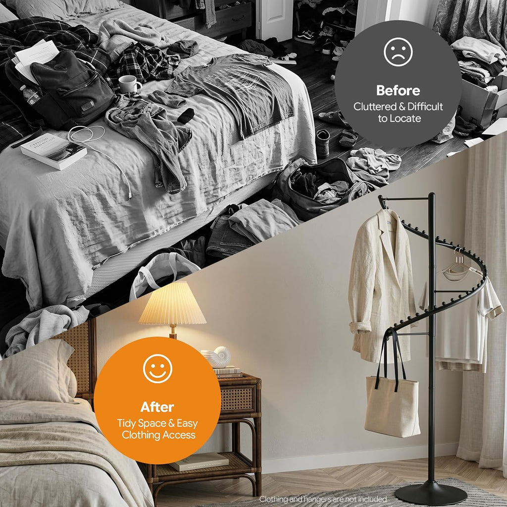 71 Inch Spiral Clothing Rack 360° Spiral Retail Costumer Garment Rack with 38 Ball, 5.91ft Spiral Rotating Clothing Rack for Bedrooms, Living Rooms, Stores (Black)