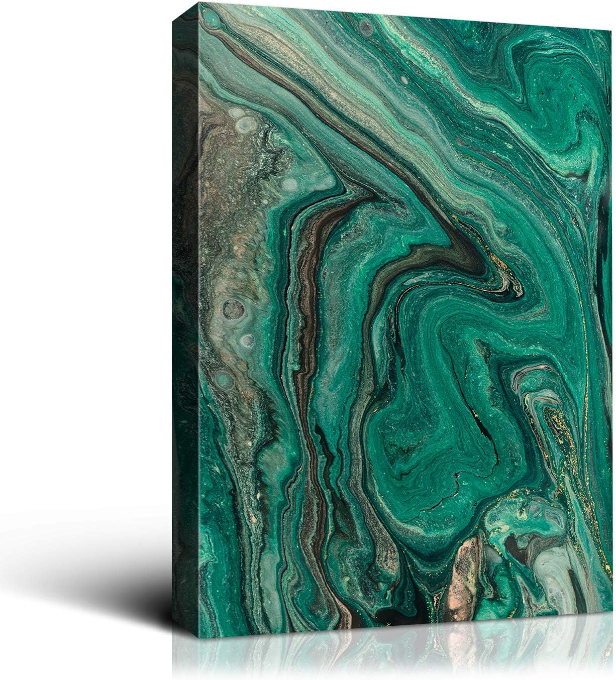 Denzoer Green Texture and Gold Abstract Wall Art Modern Canvas Prints with Solid Wood Frame Wall Pictures for Home Decoration, Ready to Hang - 36x46 inches