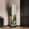 CHANCEE 360° Rotating Full-Length Mirror with Storage, 69'x16' Solid Wood Freestanding Coat Rack with Hooks, Space-Saving for Bedroom, Living Room, Cloakroom (Black)