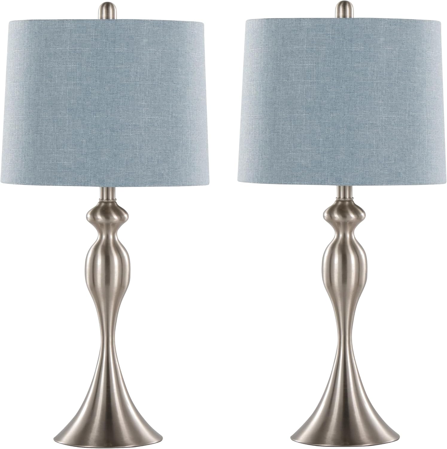 Ashland 27' Metal Table Lamps Set of 2, Desk Lamp, Bedside Lamps for Night Stands, Nightstand Lamp, Small Lamp, Small Table Lamps for Living Room Set of 2 (Brushed Nickel, Light Blue Linen)