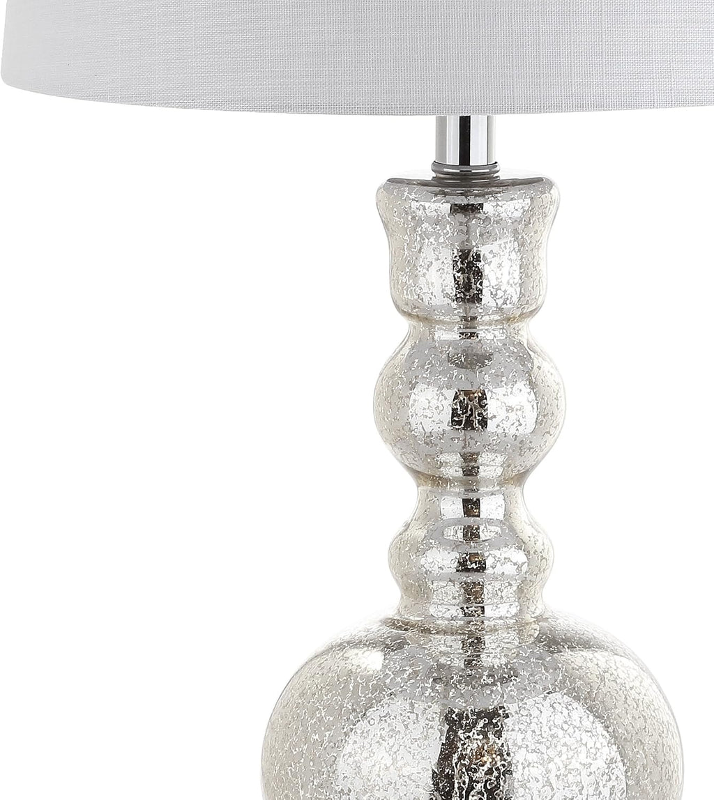 JONATHAN Y 28.5' Mercury Silver Glass Table Lamp Set of 2 for Living Room Bedroom Decor, Modern Bedside Lamps with White Linen Shade, LED Bulbs Included (JYL1061D-SET2)