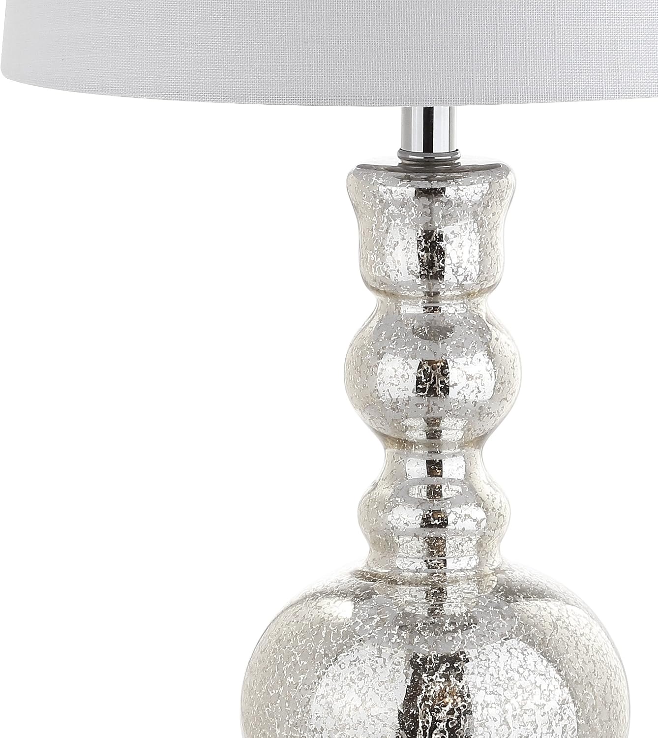 JONATHAN Y 28.5' Mercury Silver Glass Table Lamp Set of 2 for Living Room Bedroom Decor, Modern Bedside Lamps with White Linen Shade, LED Bulbs Included (JYL1061D-SET2)