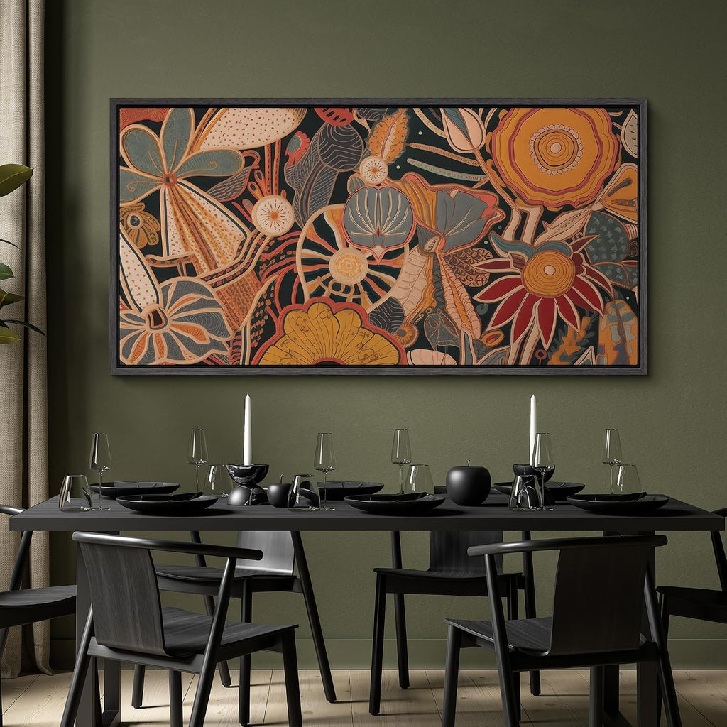 MUDECOR Extra Large Framed Canvas Print Wall Art Retro Botanical Abstraction Earth-Toned Vintage Floral Antique Retro Ready to Hang Painting for Living Room Bedroom Multi-Sizes - 60'x30'