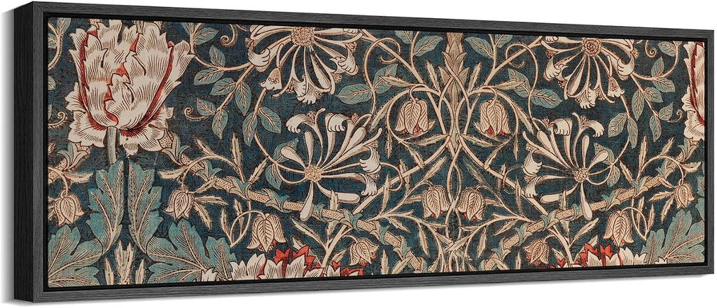 MUDECOR Large Framed Canvas Print Wall Art William Morris Style Floral Tapestry Vintage Botanical Pattern Antique Retro Ready to Hang Painting for Living Room Bedroom Multi-Sizes - 60'x20'