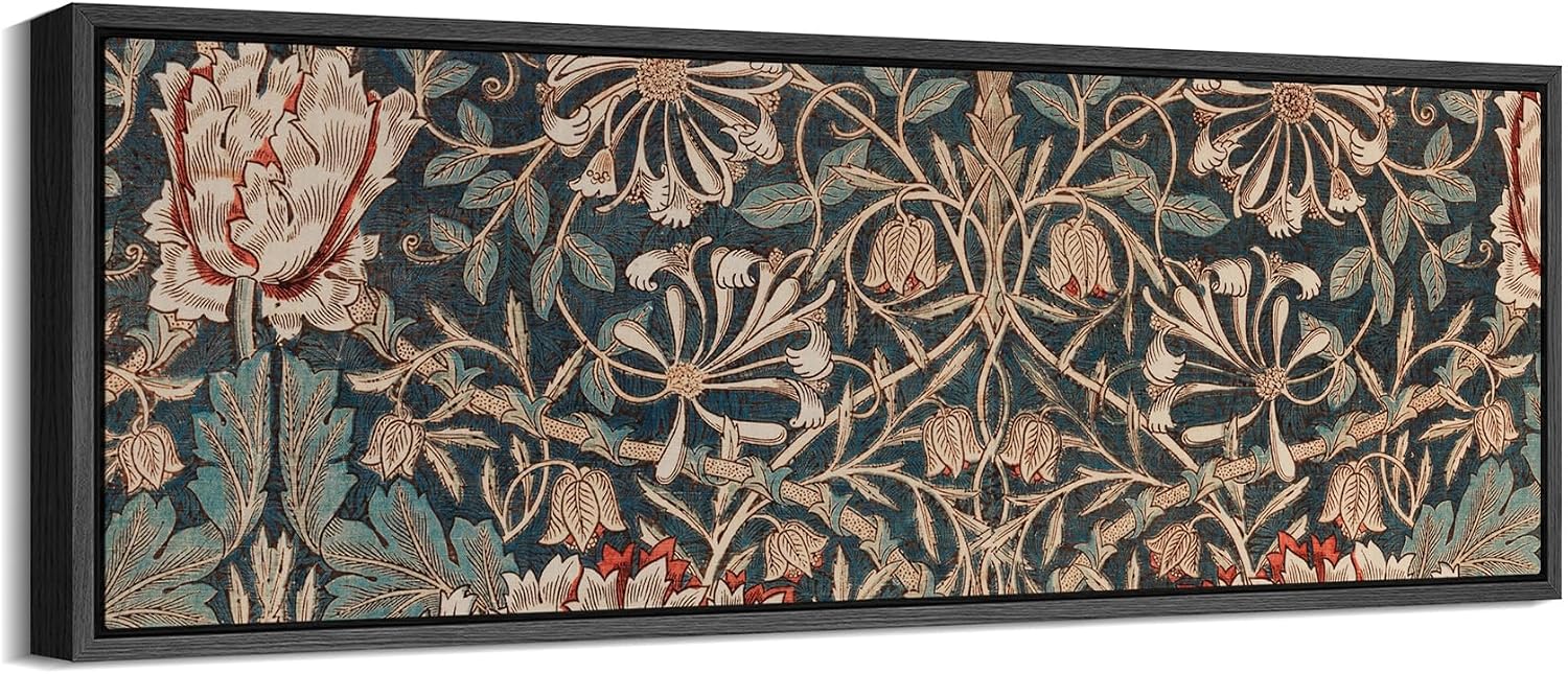 MUDECOR Large Framed Canvas Print Wall Art William Morris Style Floral Tapestry Vintage Botanical Pattern Antique Retro Ready to Hang Painting for Living Room Bedroom Multi-Sizes - 60'x20'