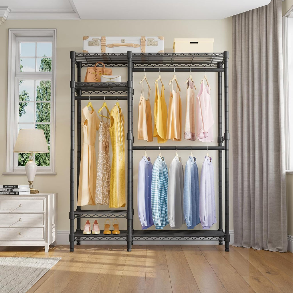 VIPEK Clothes Rack for Hanging Clothes, Heavy Duty Closet Rack with 4 Tiers Wire Shelving & 3 Hanging Rods, Free Standing Closet Wardrobe, 45' Lx16.5 Wx76.4 H, Max Load 700LBS, Black
