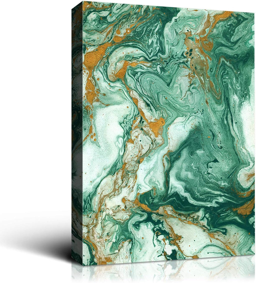 Denzoer Green Texture and Gold Abstract Wall Art Modern Canvas Prints with Solid Wood Frame Wall Pictures for Home Decoration, Ready to Hang - 36x46 inches