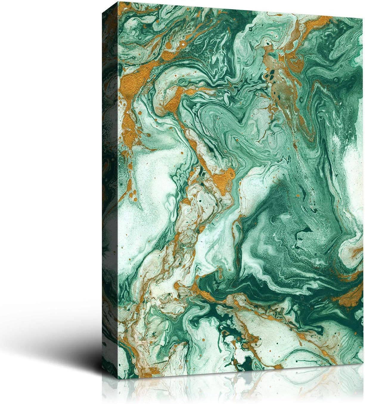 Denzoer Green Texture and Gold Abstract Wall Art Modern Canvas Prints with Solid Wood Frame Wall Pictures for Home Decoration, Ready to Hang - 36x46 inches