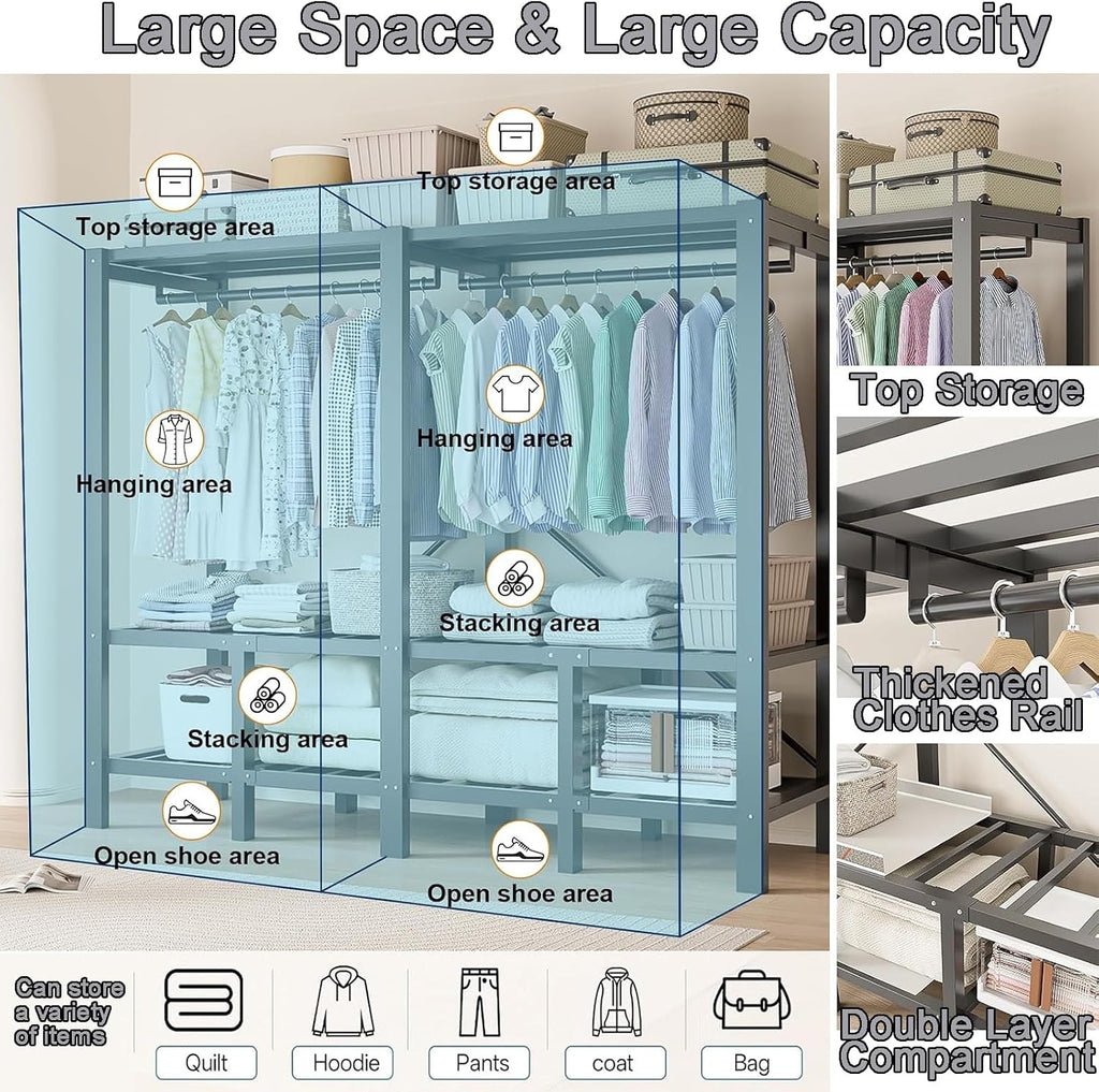 Portable Wardrobe Closet, Foldable Clothes Rack with Cover, Multi-Functional Folding Armoire, Garment Rack for Hanging Clothes(A,49.2 * 20.5 * 70IN(L*W*H))