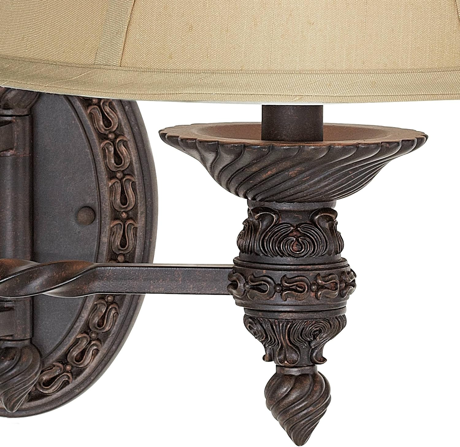 Barnes and Ivy Godia Vintage Rustic Swing Arm Wall Lamps Set of 2 Bronze Brown Metal Plug-in Light Fixture Beige Softback Fabric Bell Shade for Bedroom Bedside Living Room Reading House Home