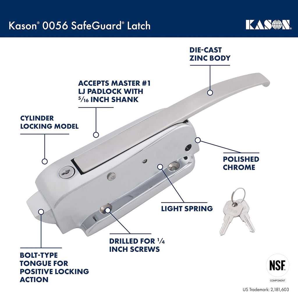 Kason 0056 Safeguard Latch, Cylinder Locking Body with Light Spring, 10056CL5020