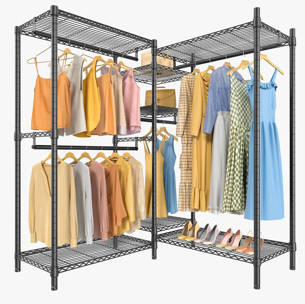 VIPEK L6 Heavy Duty Clothes Rack L Shape Clothing Rack 5-Tier Wire Garment Rack Freestanding Closet with 7 Adjustable Shelves & 4 Hanging Rods, 42.1' L x 42.1' W x 76.4' H, Max Load 850LBS, Black