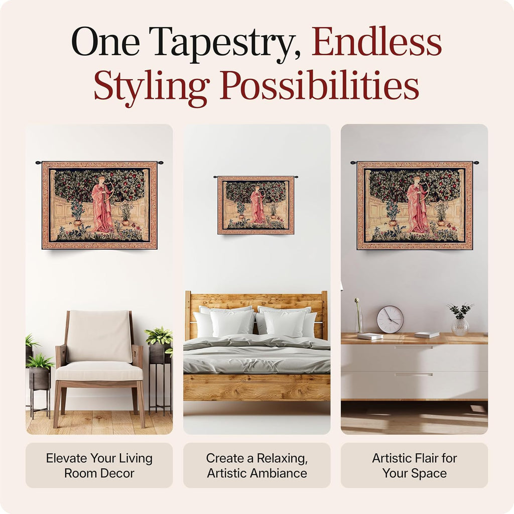 Charlotte Home Furnishings Inc French Boho Tapestry Wall Hanging 25 x 32 in, The Minstrel Aesthetic Woven Wall Art decor for Living Room Home Decor, European Cotton Jacquard Woven